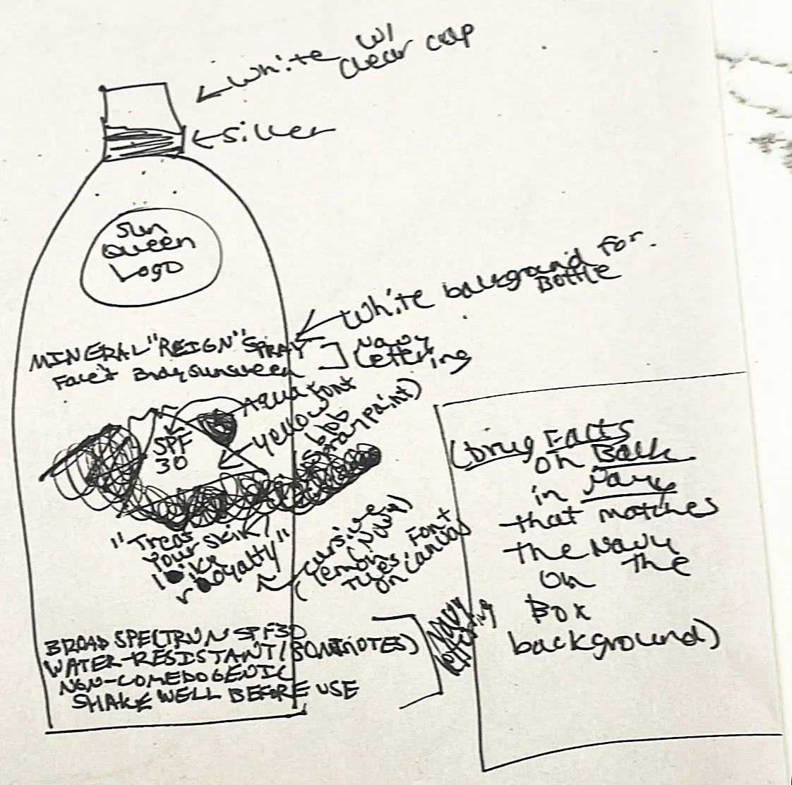 Client's original hand-drawn sketch for the bottle label