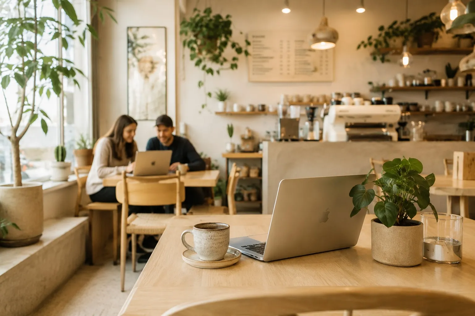 Small business owner working from a local coffee shop